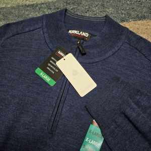 Kirkland Signature Men’s Merino Wool Quarter Zip Sweater XL Blue